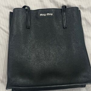 Miu Miu Black Pebbled Leather Shopper Tote